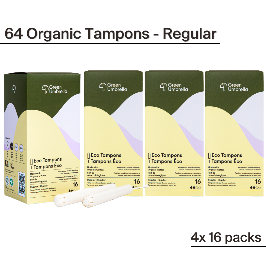 64 Organic Cotton Tampons with Applicator - size Regular (4 packs of 16)