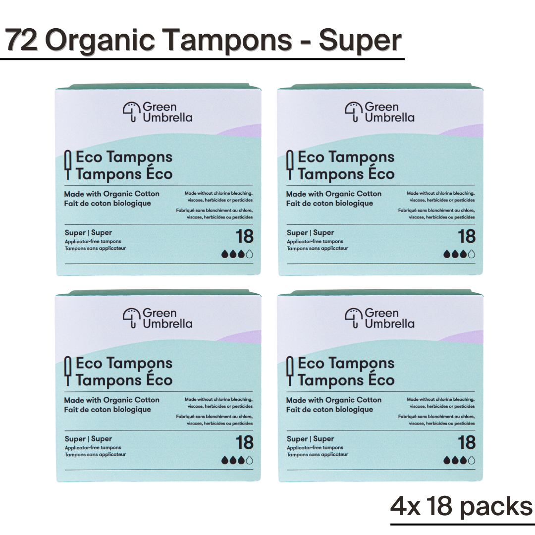 72 Organic Cotton Applicator-Free Tampons - size Super (4 packs of 18)