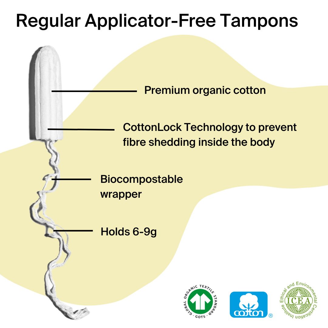 72 Organic Cotton Applicator-Free Tampons - size Regular (4 packs of 18)