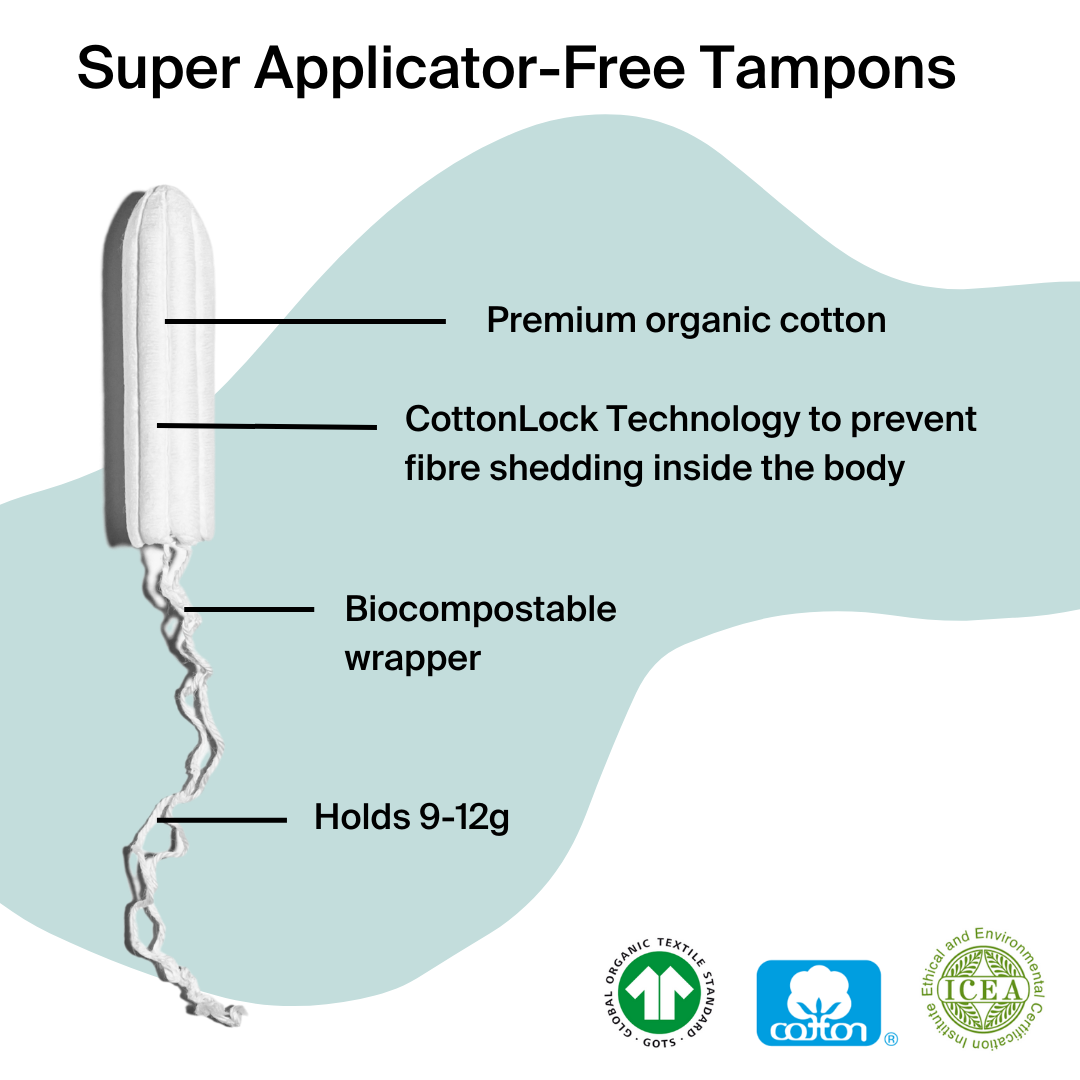 72 Organic Cotton Applicator-Free Tampons - size Super (4 packs of 18)