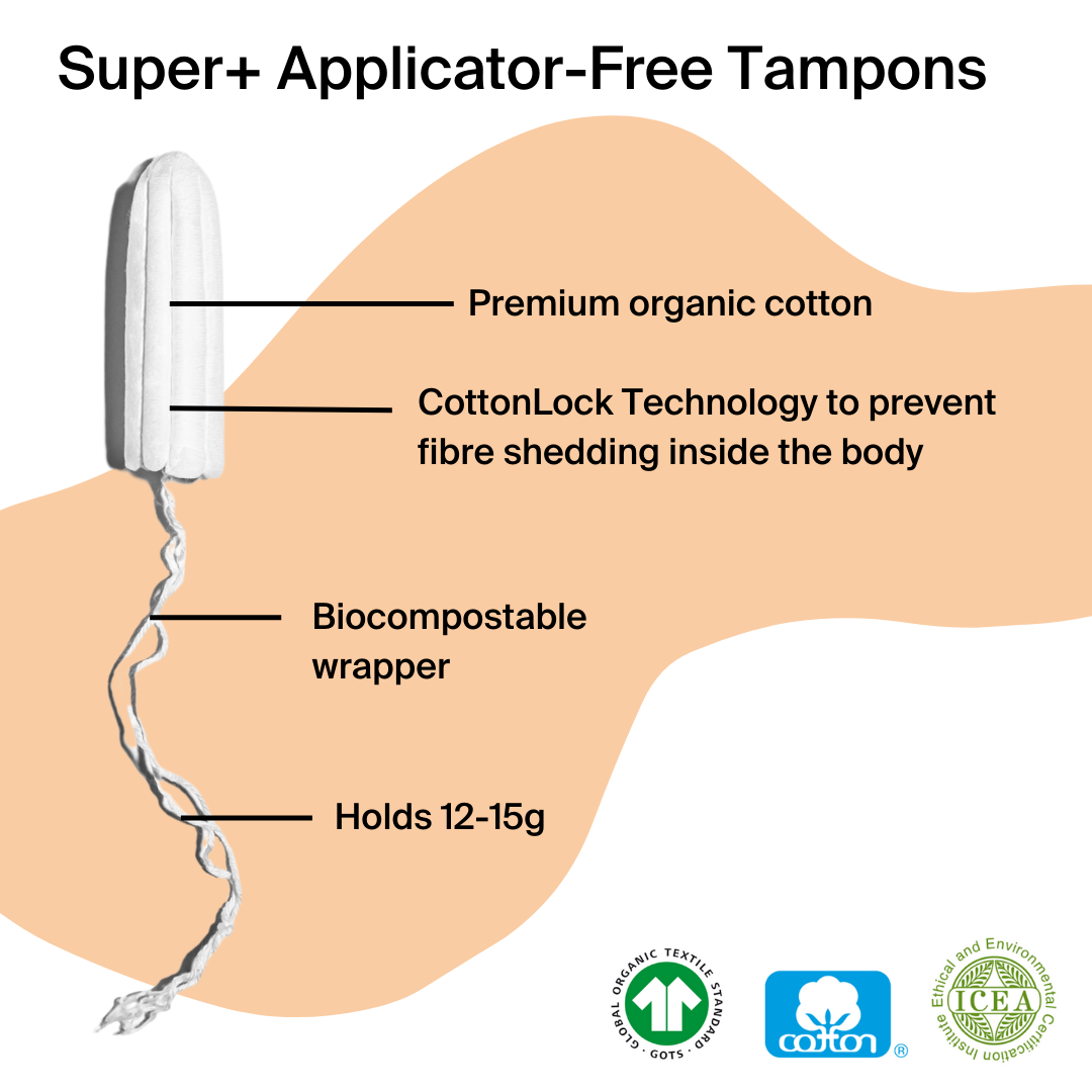 60 Organic Cotton Applicator-Free Tampons - Super Plus (4 packs of 15)