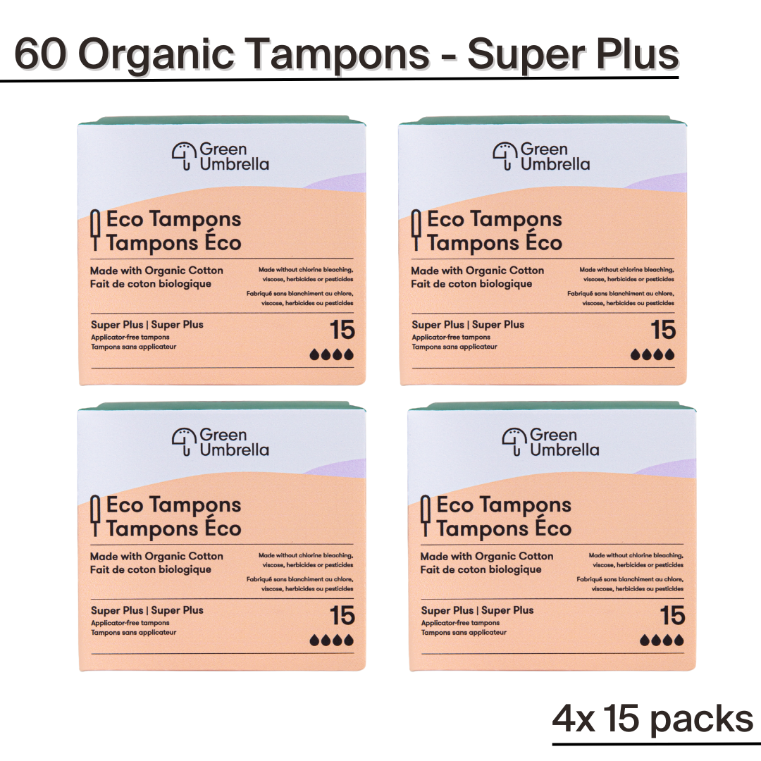60 Organic Cotton Applicator-Free Tampons - Super Plus (4 packs of 15)