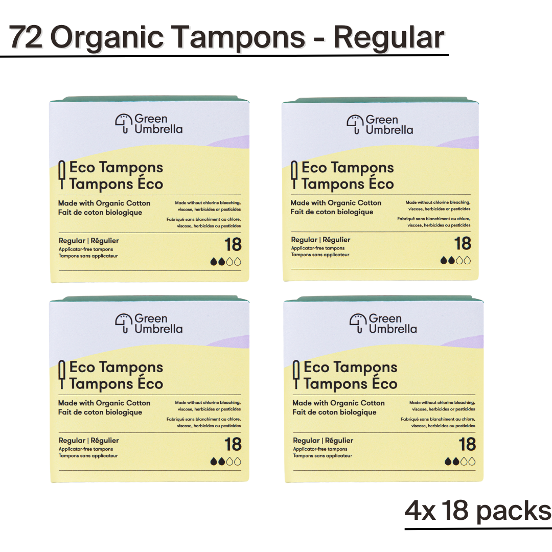 72 Organic Cotton Applicator-Free Tampons - size Regular (4 packs of 18)