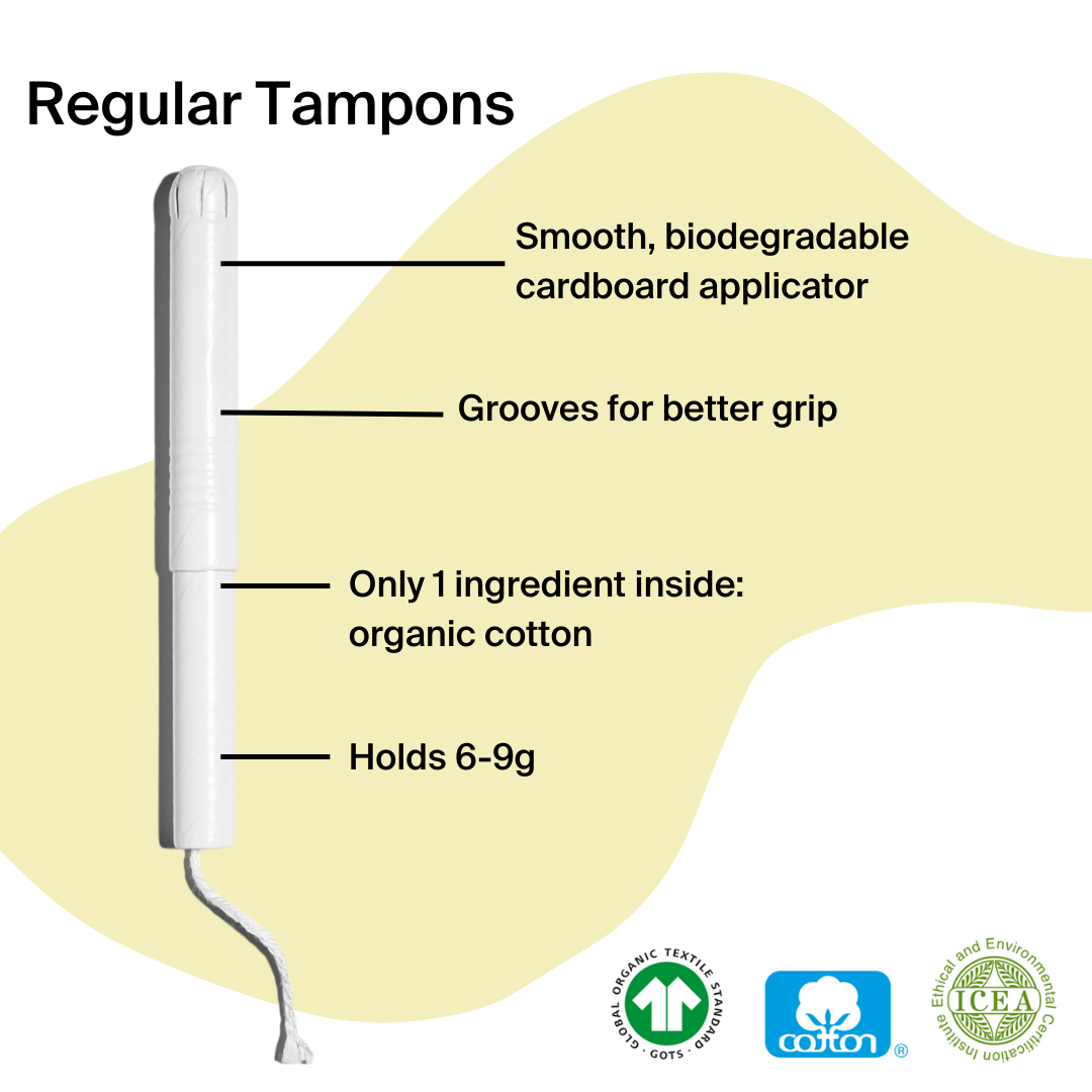 64 Organic Cotton Tampons with Applicator - size Regular (4 packs of 16)