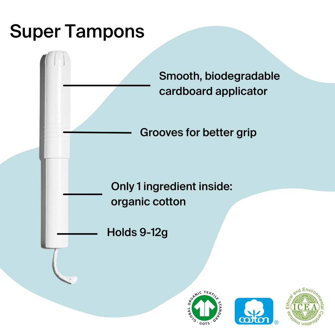 56 Organic Cotton Tampons with Applicator - size Super (4 packs of 14)